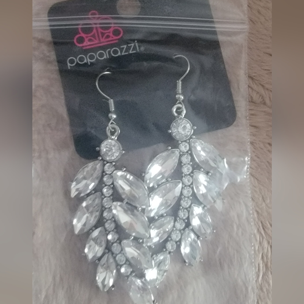 Paparazzi Silver Chandelier Earrings with Crystal Elements